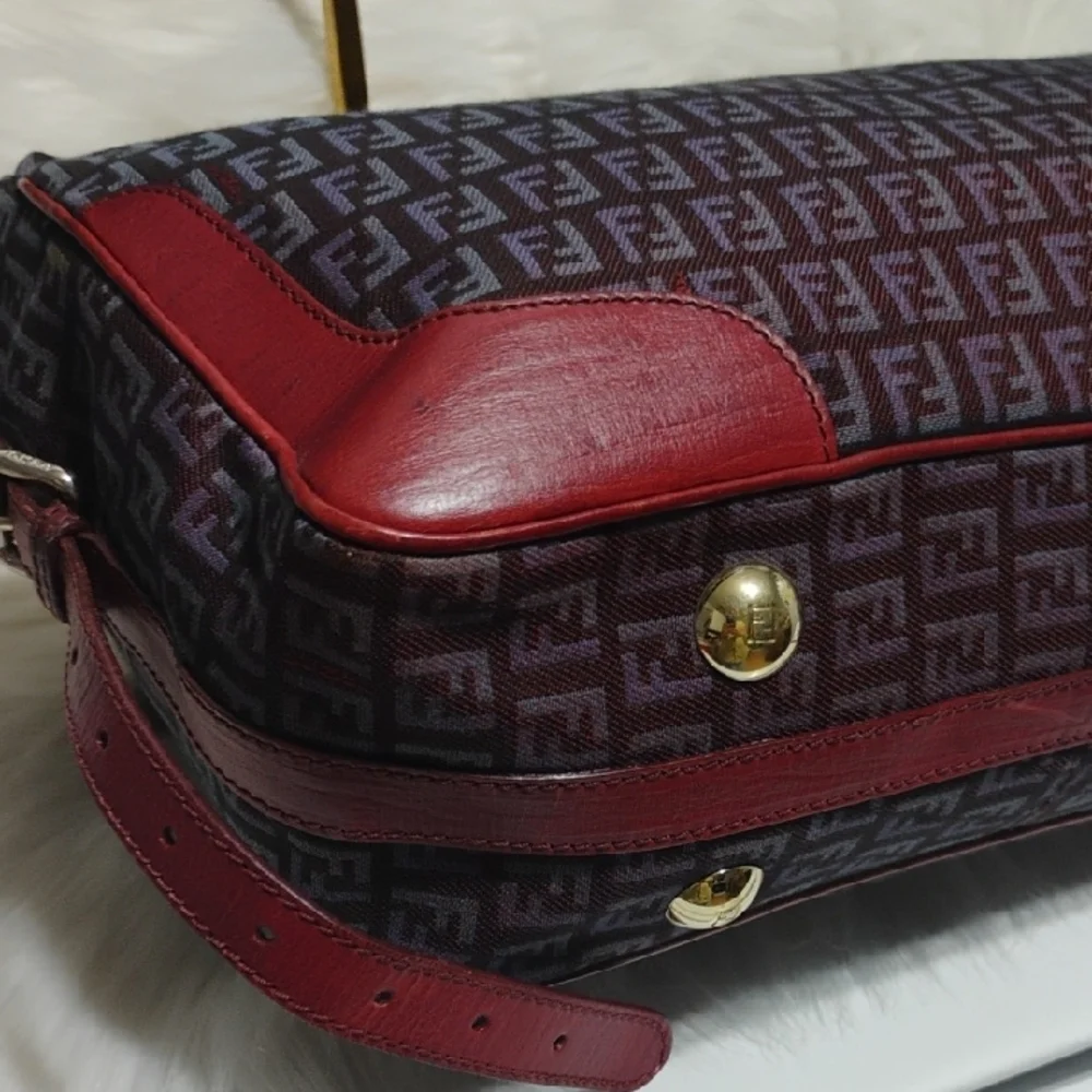 SALE! Fendi Zucchino Canvas Leather Purple/Red Color Combination 2Way & Dust Bag - Picture 8 of 16